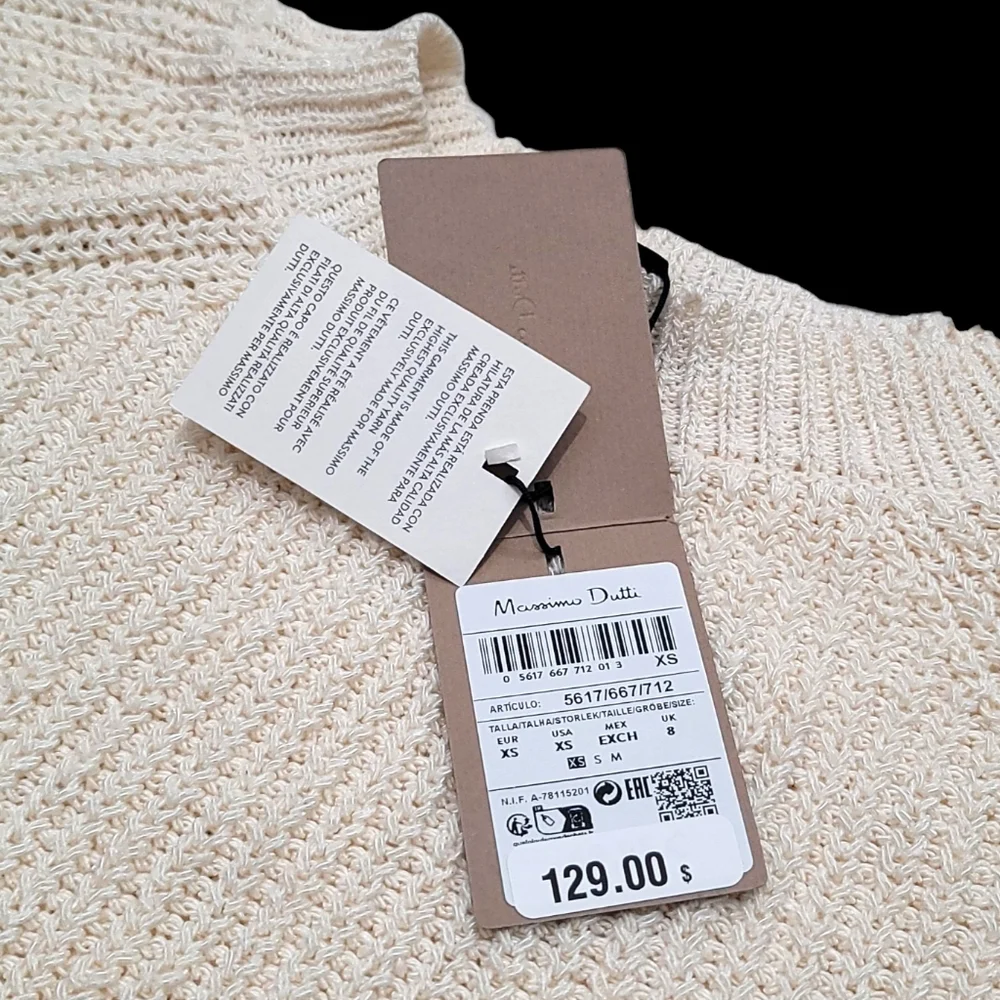 Women's Sweater MASSIMO DUTTI Purl Knit Linen & Cotton, Color Ivory, Size XS - Picture 4 of 15